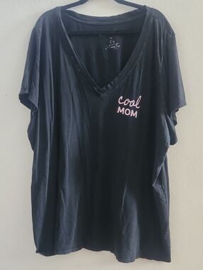 Mean Girls Black V-Neck Tee with 'Cool Mom' Pink Script